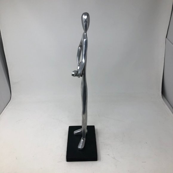 Art 17 1/4”  Silver Metal Sculpture Guitar Player  Statue - Picture 4 of 4